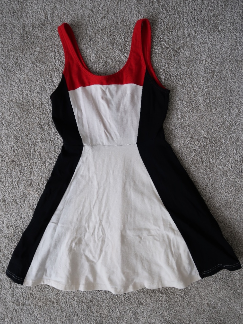 Express Colorblock Fit & Flare Dress | Red White Black | Size S